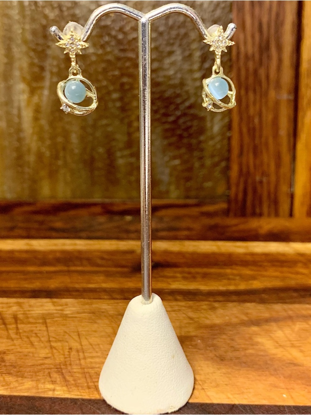 Cosmic Star River Ear Stud Earrings Blue Opal Cat Eye - Picture 4 of 8